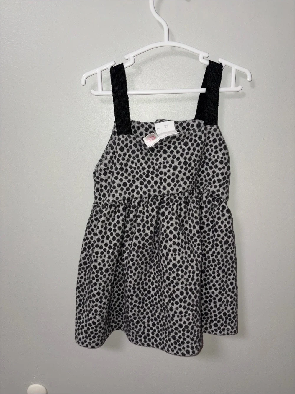 Zara Gray Pinafore Sleeveless Knit Black Polka Dot Dress Front Buttons Girls 2-3